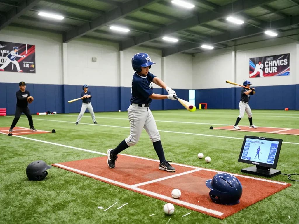 Hitclub athlete practicing swing in indoor baseball training facility