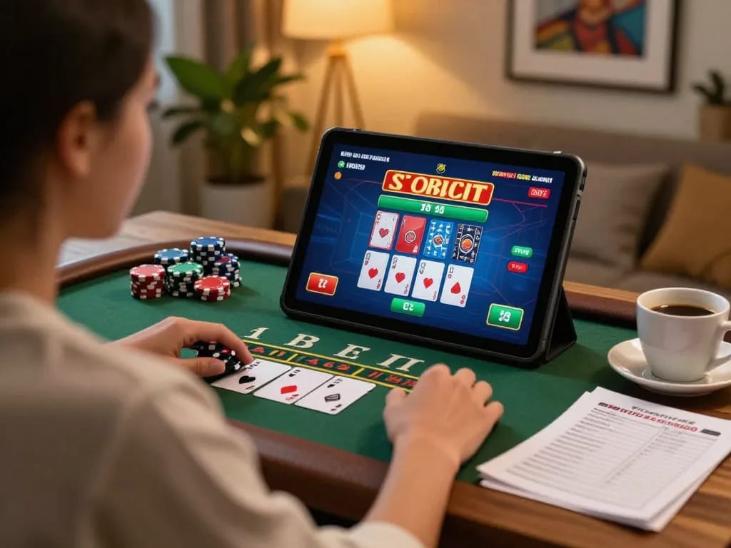 Player enjoying online blackjack while engaging with TX88 strategies at home