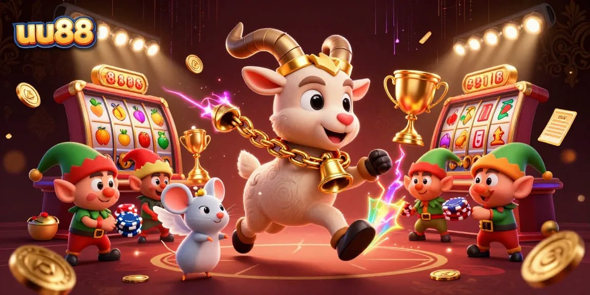 Experience thrilling gaming at uu88 with captivating casino elements and festive characters.