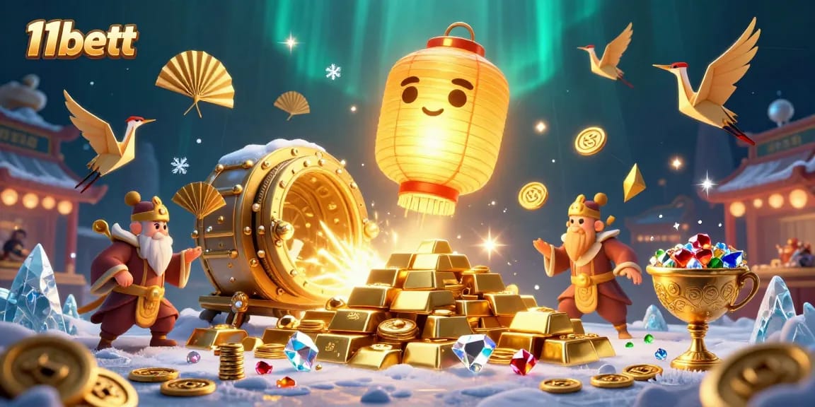 Experience the excitement of 11bett's vibrant casino with stunning gold treasures and spirits.