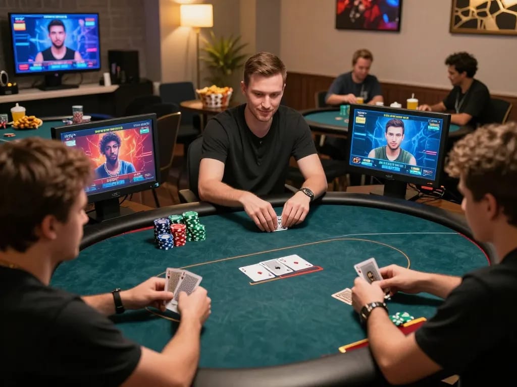 Players strategizing during a CO88 online poker game with vibrant graphics and cozy atmosphere.