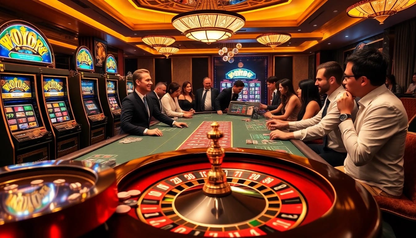Players enjoy their time at a luxurious casino table featuring games from nohu90s.it.com, showcasing excitement and luxury.