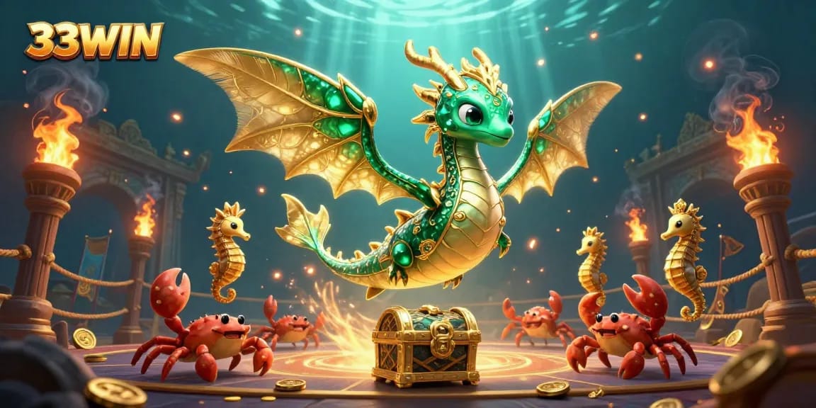 Win big with 33WIN in a vibrant underwater casino scene featuring unique gaming elements.