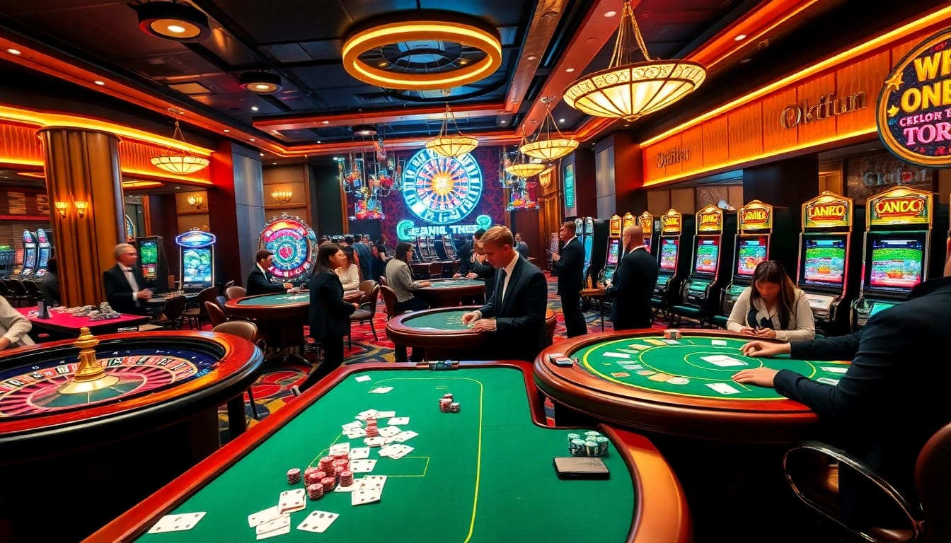 Okfun gaming action scene filled with cards, chips, and thrilling roulette gameplay.