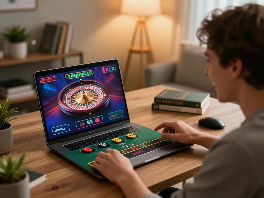 Engaging in online roulette with Link Rik88 chính thức on the screen, creating a responsible gambling atmosphere.