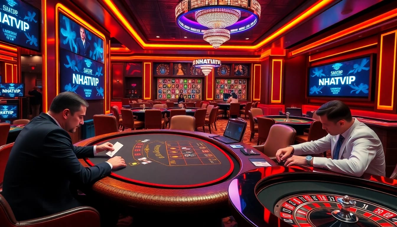 NHATVIP casino scene with poker players enjoying an upscale gambling experience.