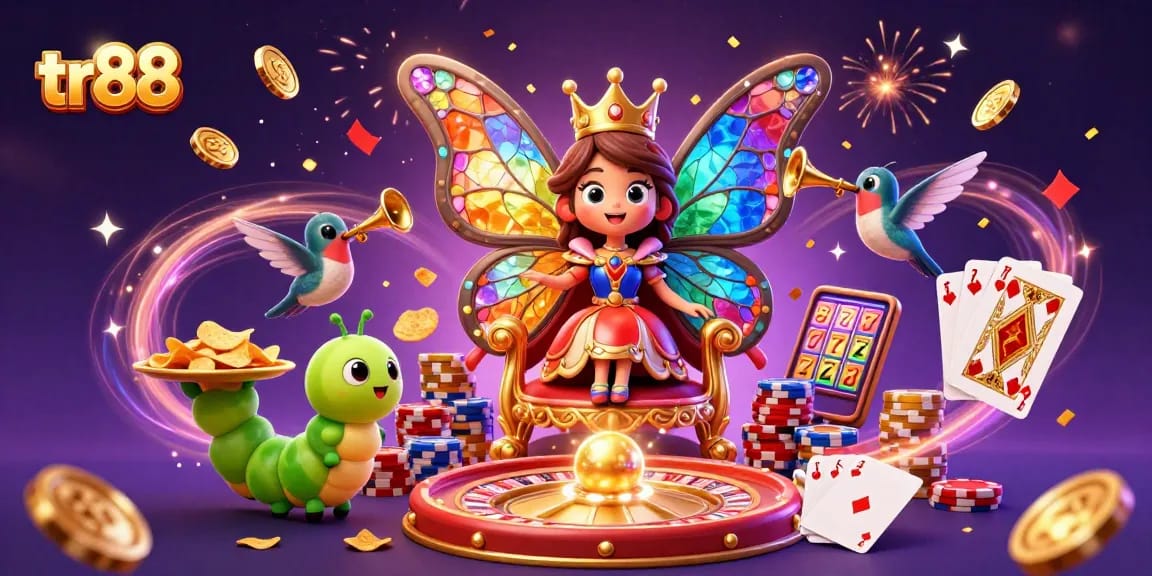 Experience the enchanting world of tr88 with vibrant casino elements and captivating characters.