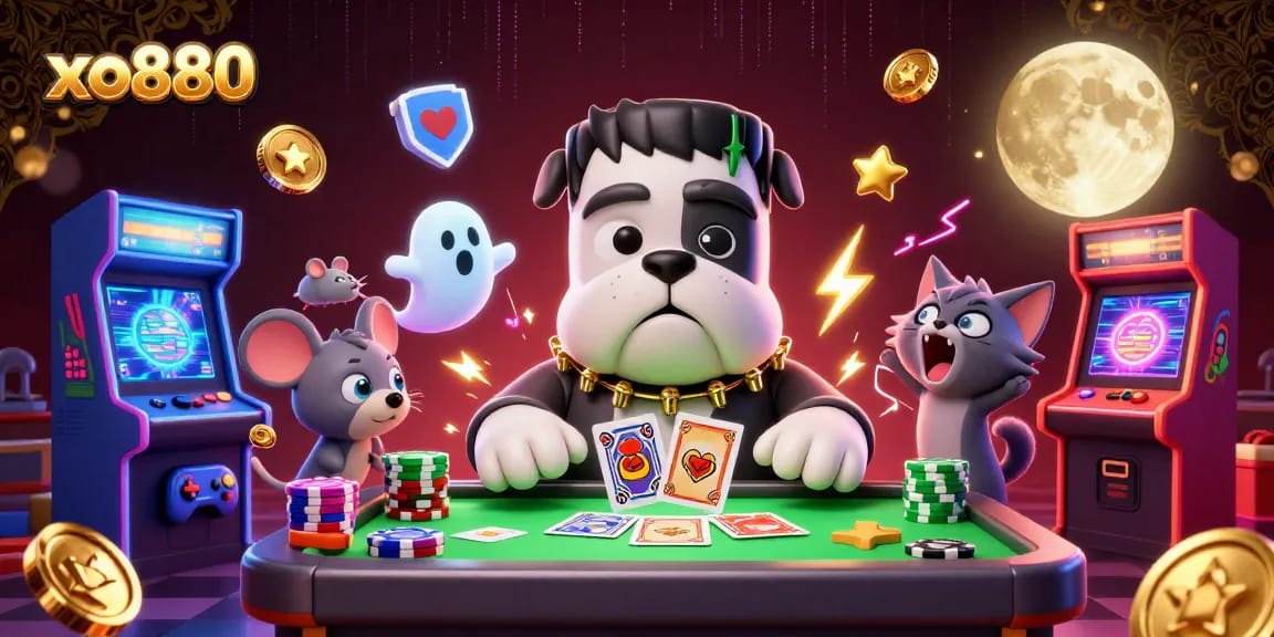 Engage with exciting games at xo880, featuring a lively scene of playful gaming characters.