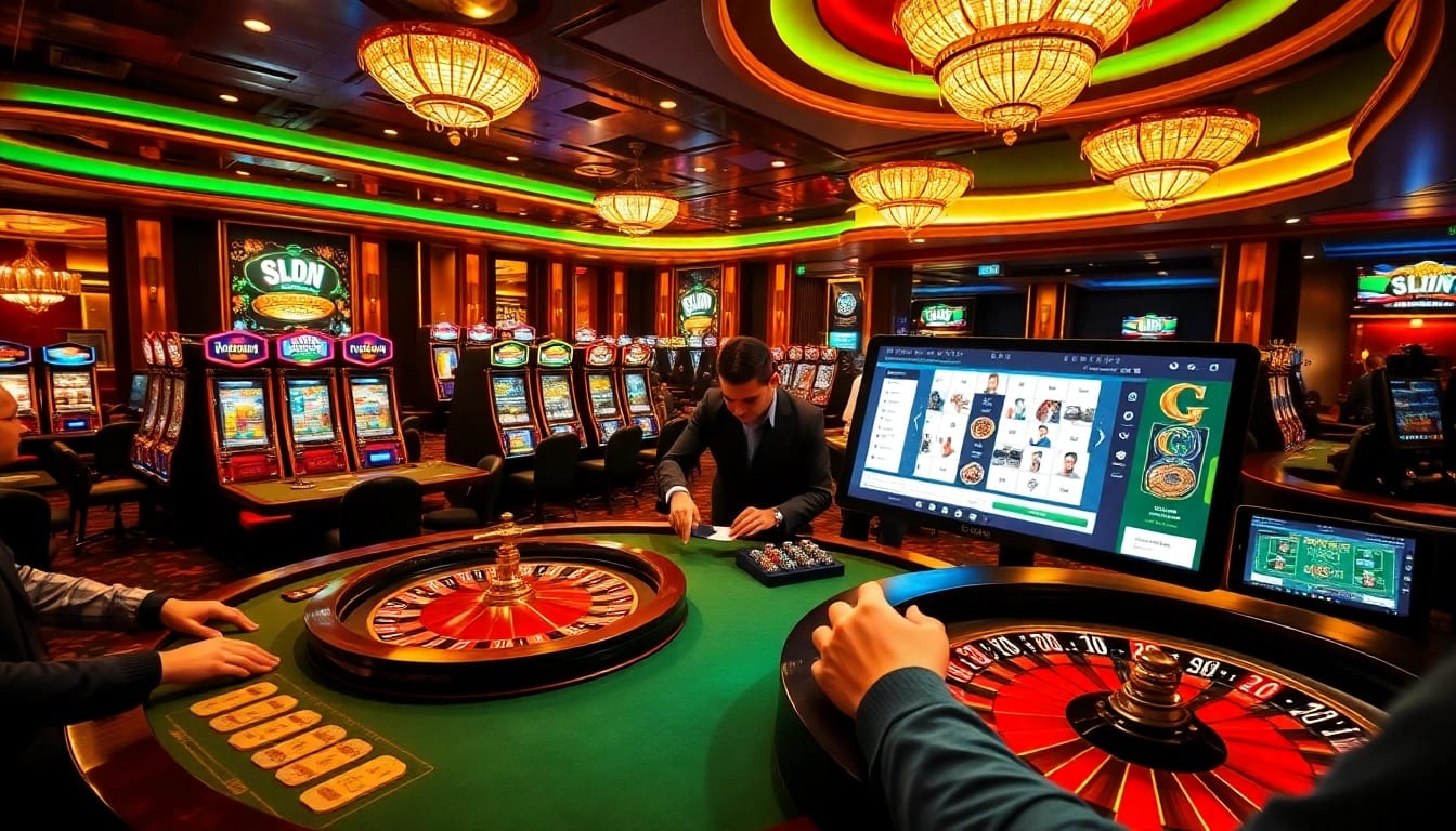 Experience the thrill of winning at 33WIN's dynamic casino scene filled with vibrant slot machines and poker tables.