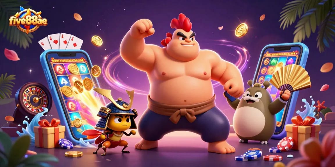 Engage with exciting slot games at five88ae, featuring vibrant graphics and dynamic characters in action.