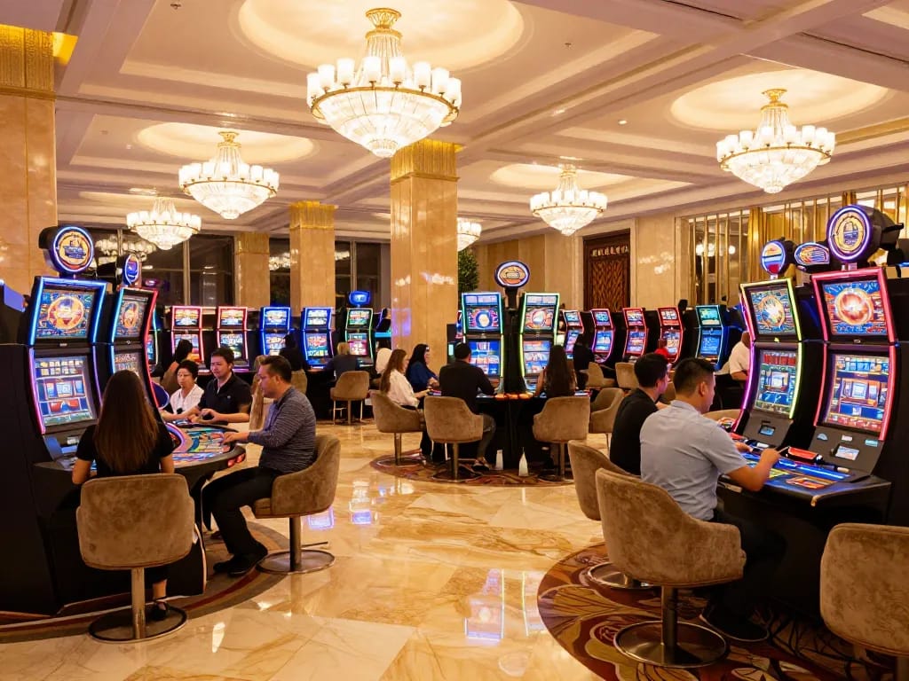 Experience the thrill of gaming at https://sin88.chat/ with players enjoying various casino tables in a vibrant setting.