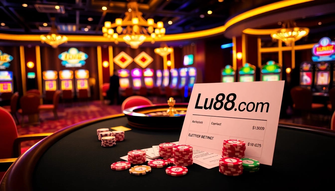 Experience thrilling gambling at Lu88.com with vibrant poker chips and an elegant casino ambiance.