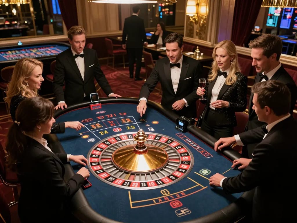 Experience thrilling gameplay at https://fabett.cn.com/ as players engage at a live roulette table in a vibrant casino.