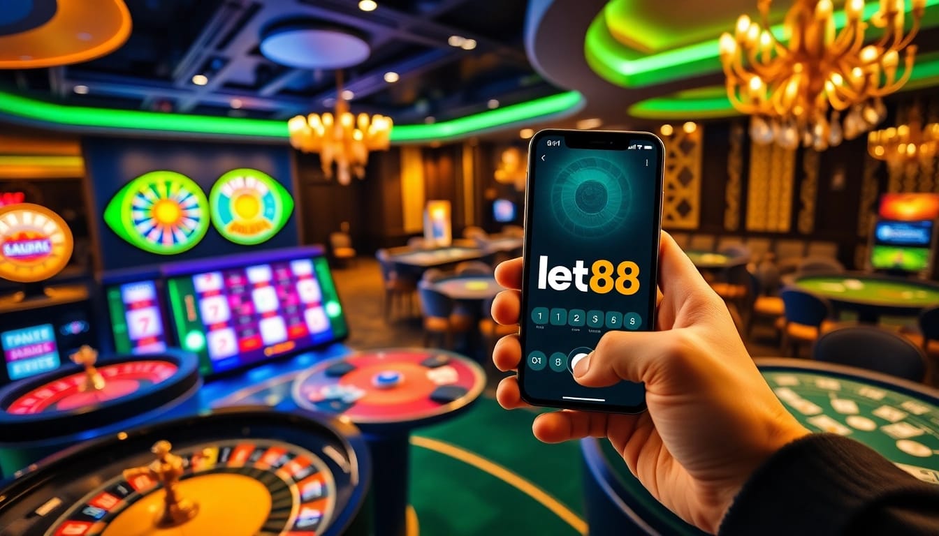 Experience thrilling online gambling with Bet88 com, showcasing vibrant casino elements and engaging gameplay.