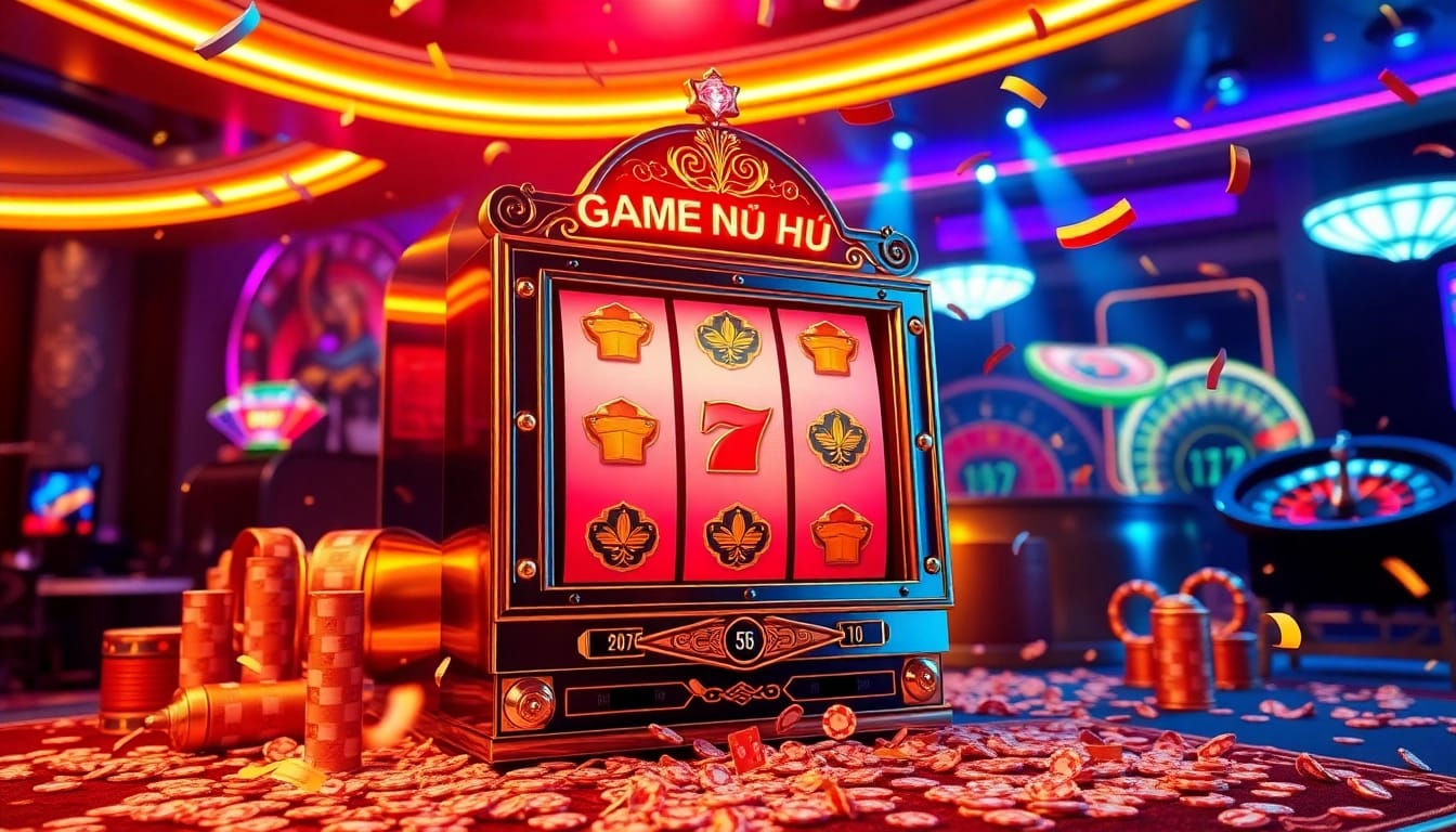 Experience the thrill of Game Nổ Hũ with an exciting casino atmosphere featuring vibrant slot machines and rich decor.