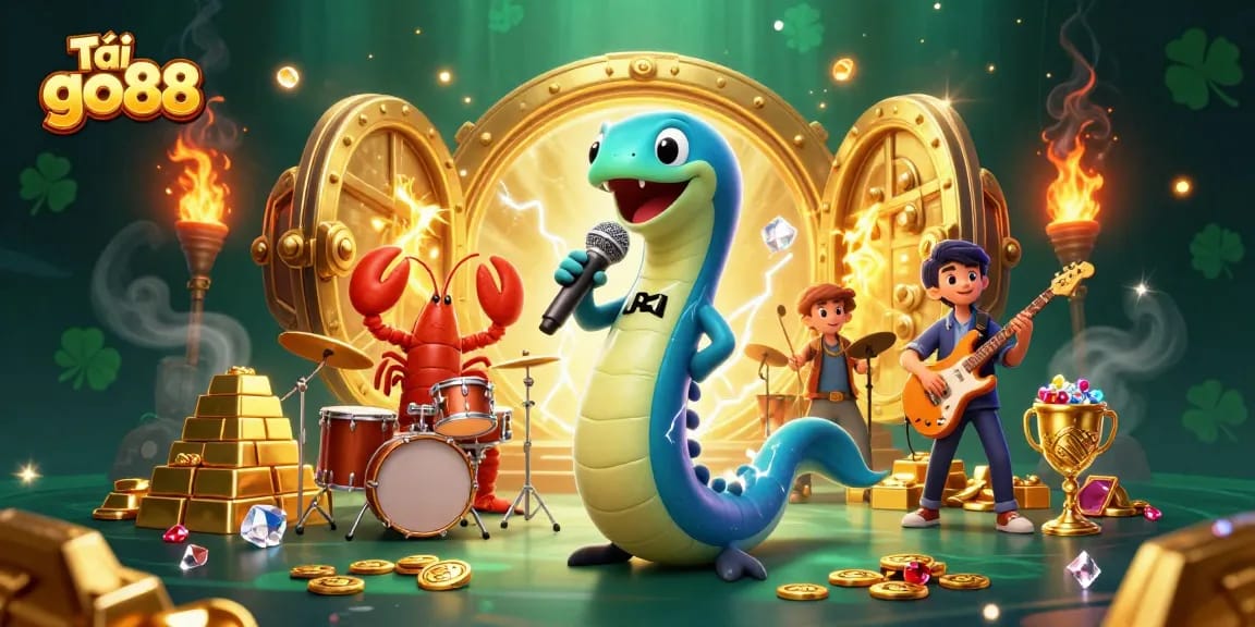 Join the fun with Tải go88 showcasing an electric eel DJ performance in an underwater casino atmosphere.