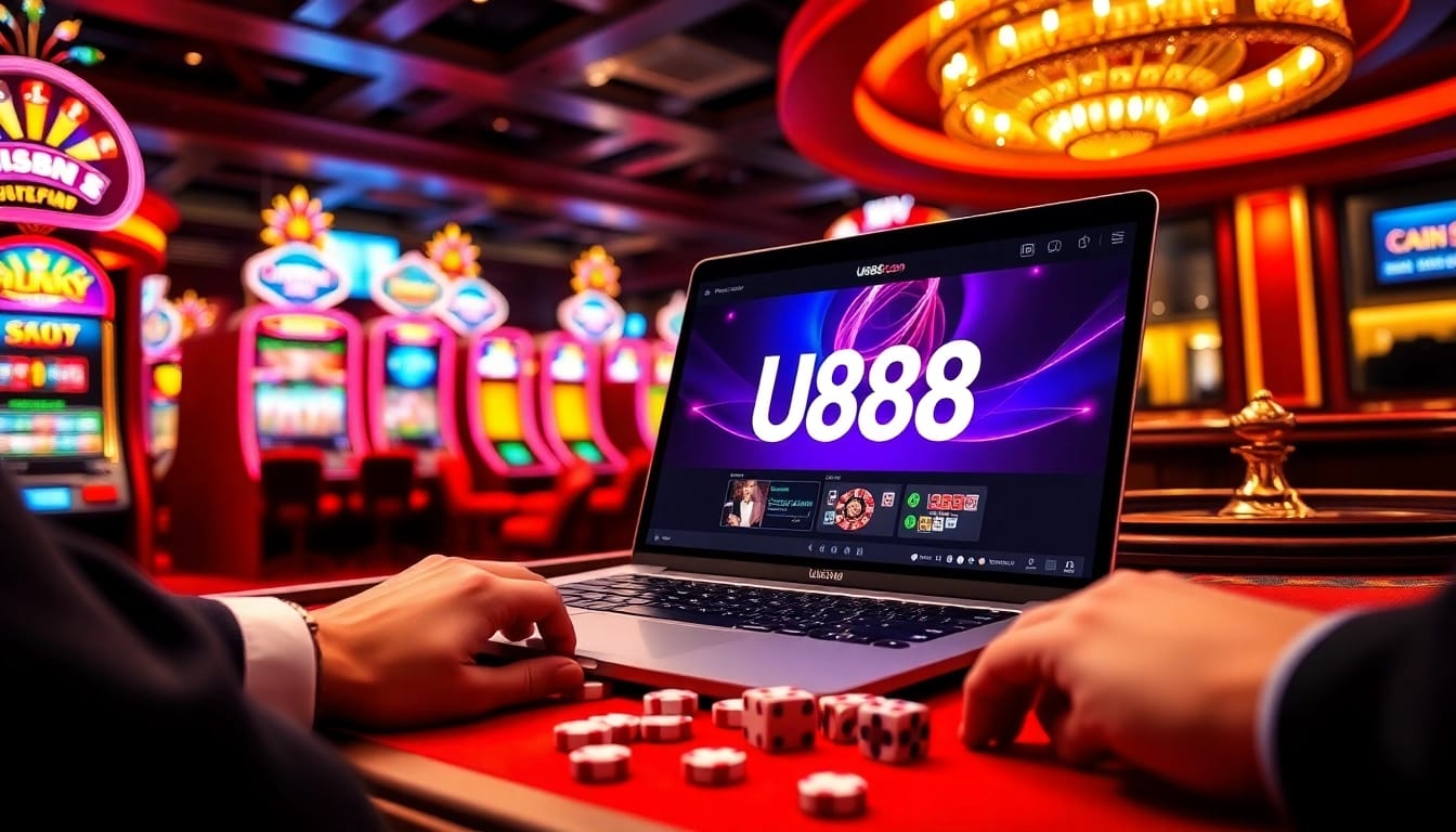 Engaging in thrilling U888 online casino gameplay with stylish tables and vibrant gaming elements.