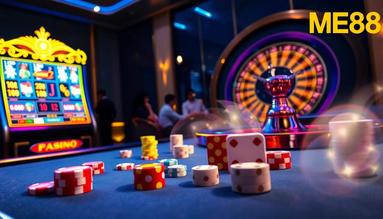 Winning at me 88 in a luxurious casino setting with vibrant gaming elements.