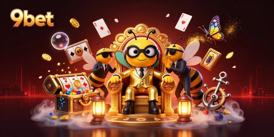 Experience thrilling action with 9bet's exciting slots and games showcased in a vibrant 3D illustration.