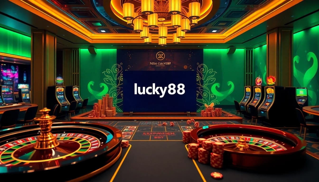 Experience thrilling gaming options at Nhà cái lucky88, featuring roulette and poker tables.