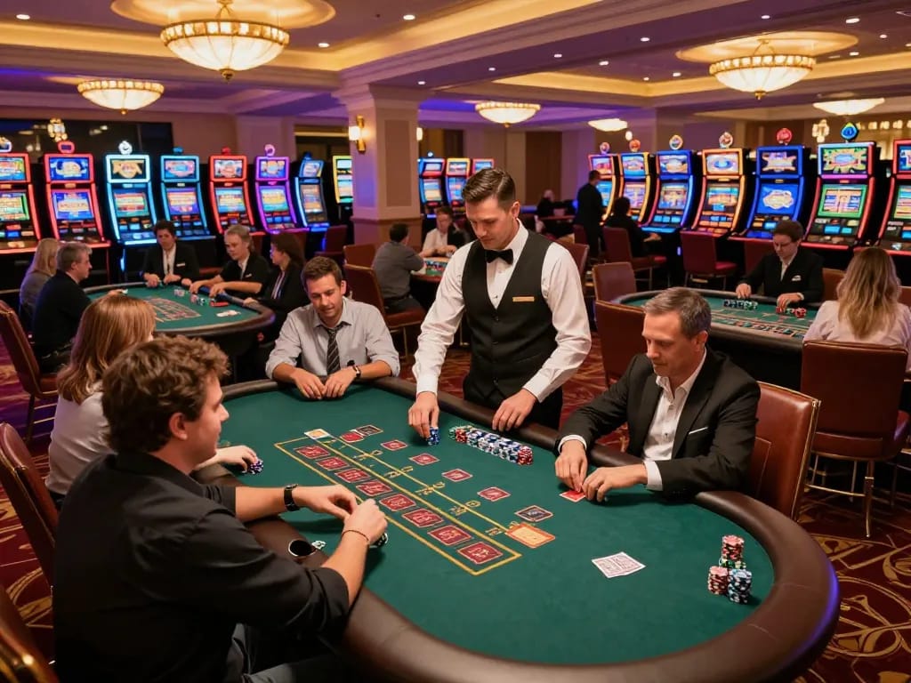 Players enjoying blackjack games at fo88r casino, showcasing vibrant casino atmosphere
