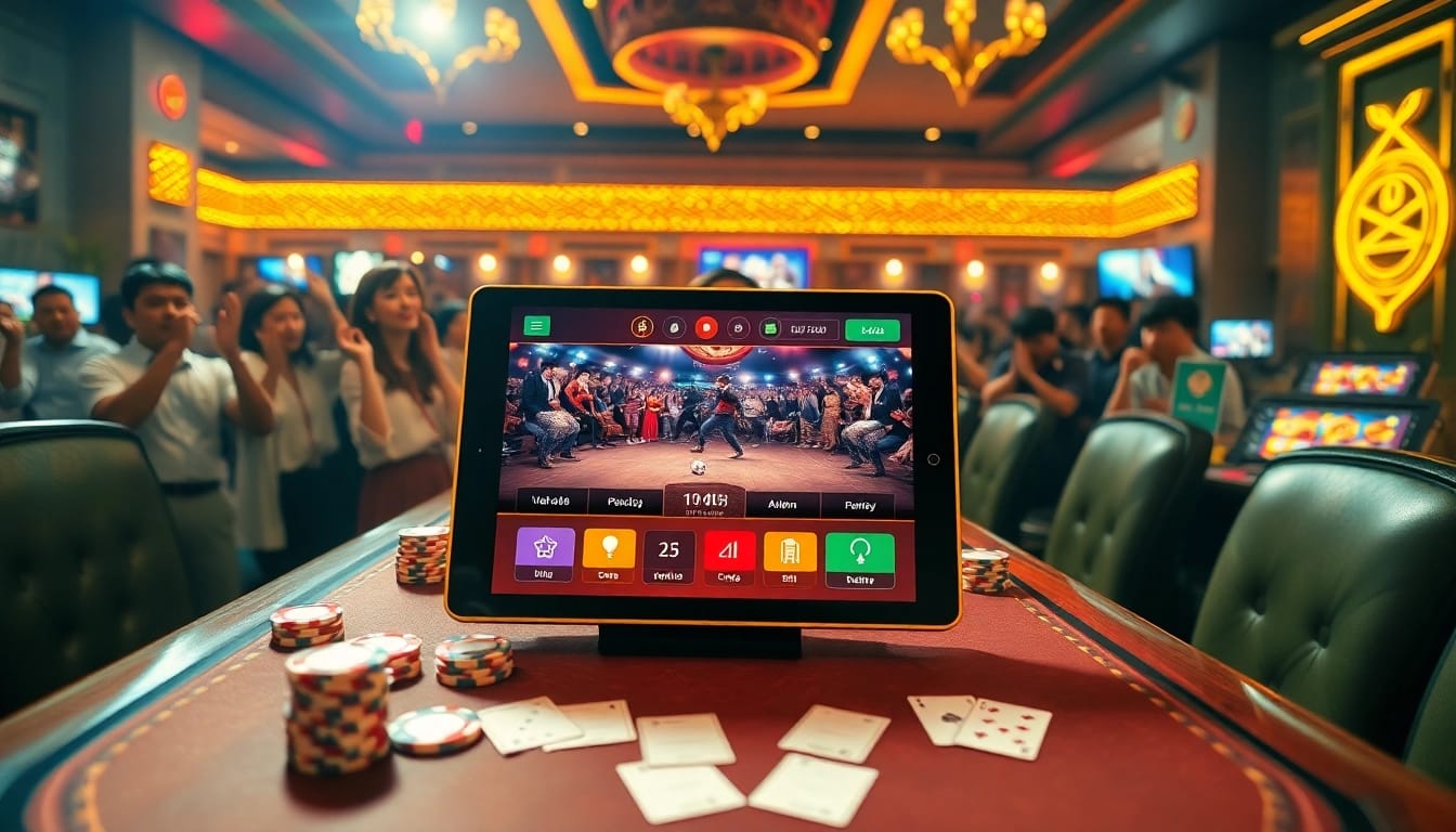 Betting on đá gà thomo in an exciting live casino atmosphere with vibrant crowds.