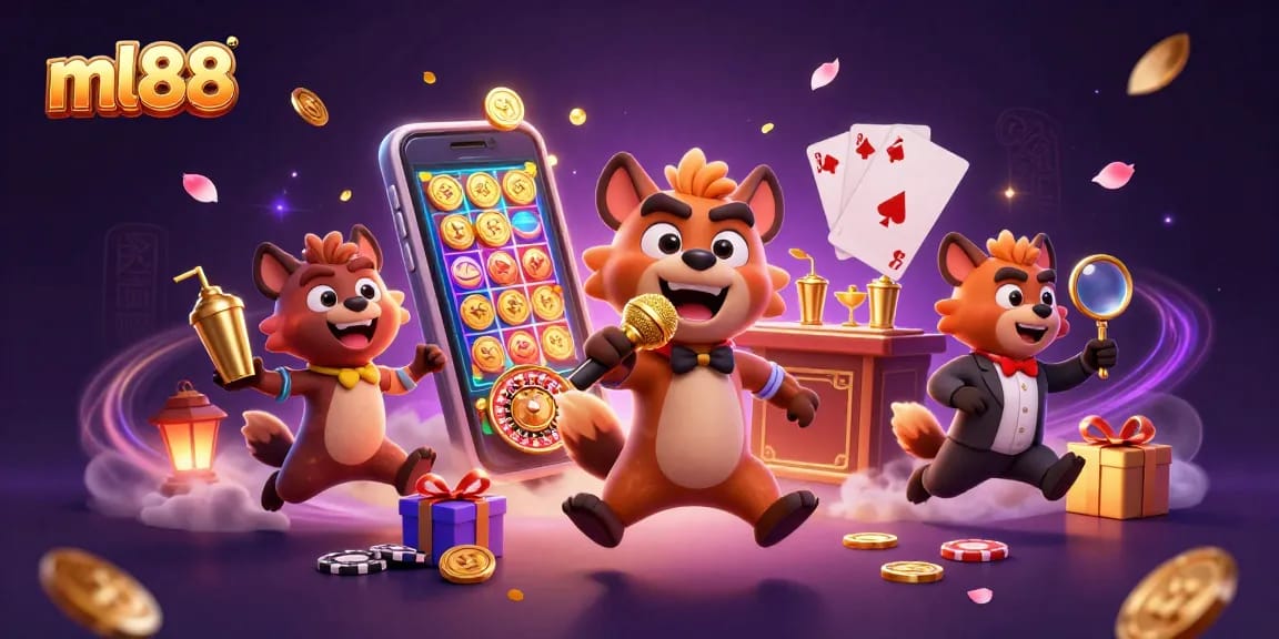 Engage with ml88 at a lively comedy casino scene featuring animated hyenas.