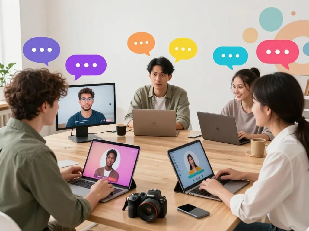 Exciting sex chat environment with avatars and vibrant conversation bubbles.