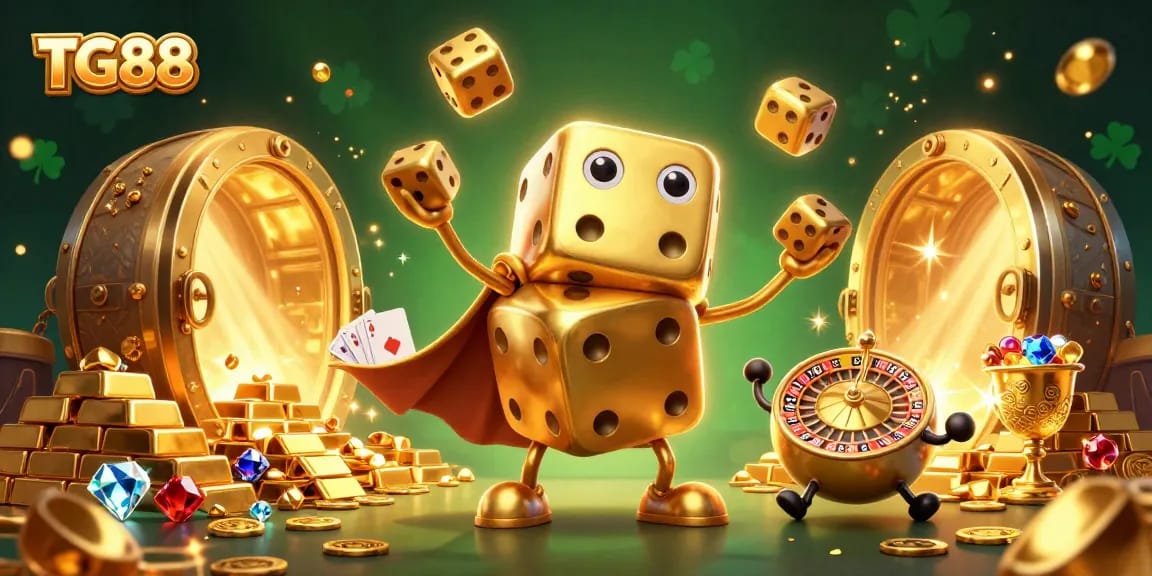 Engage with TG88 by rolling golden dice, experiencing vibrant casino action with rich visuals.