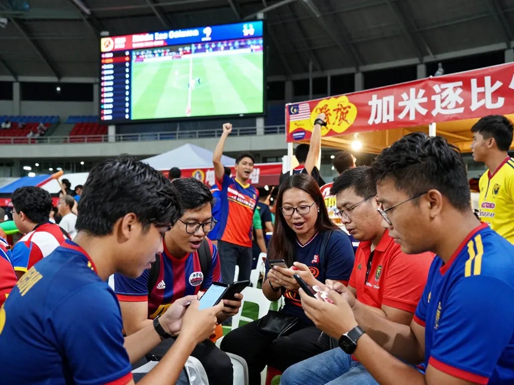 Fans engaged in Tỷ lệ kèo malaysia discussions during a thrilling football match.