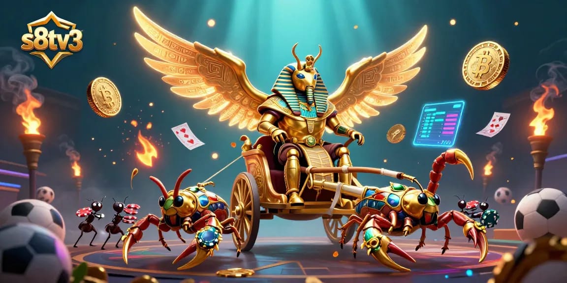 Experience thrilling gameplay with s8tv3's vibrant 3D illustration showcasing sports elements and cryptocurrency.