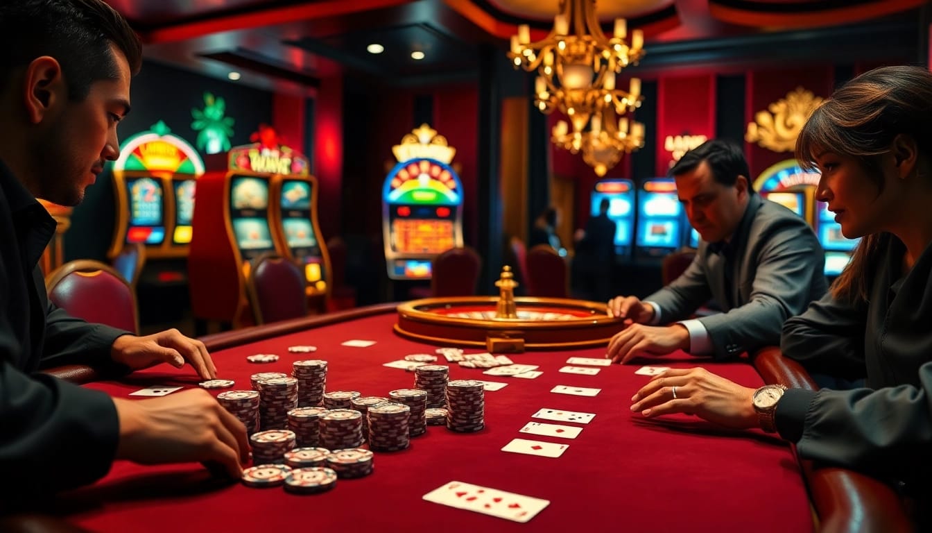 Gamblers placing bets at a high-stakes poker table, embodying the excitement of 7m casino action.