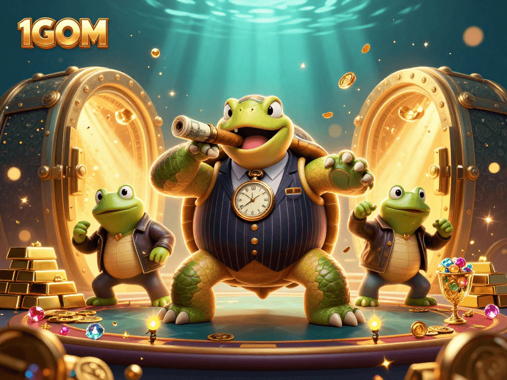Engage in thrilling games at 1GOM's vibrant casino scene filled with treasures and excitement.
