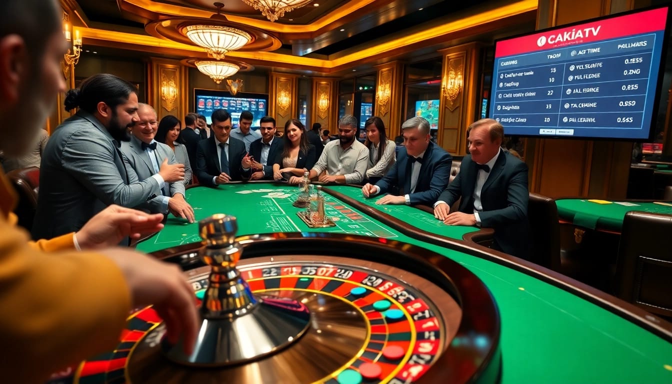 Cakhia TV enhances the excitement of online gambling with live interactions at a bustling casino.