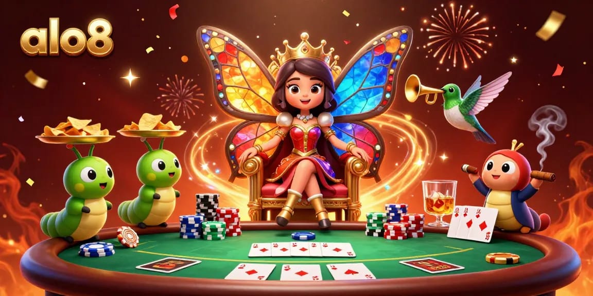 Experience the vibrant fun of alo8 as colorful gaming visuals showcase poker excitement and fantasy elements.
