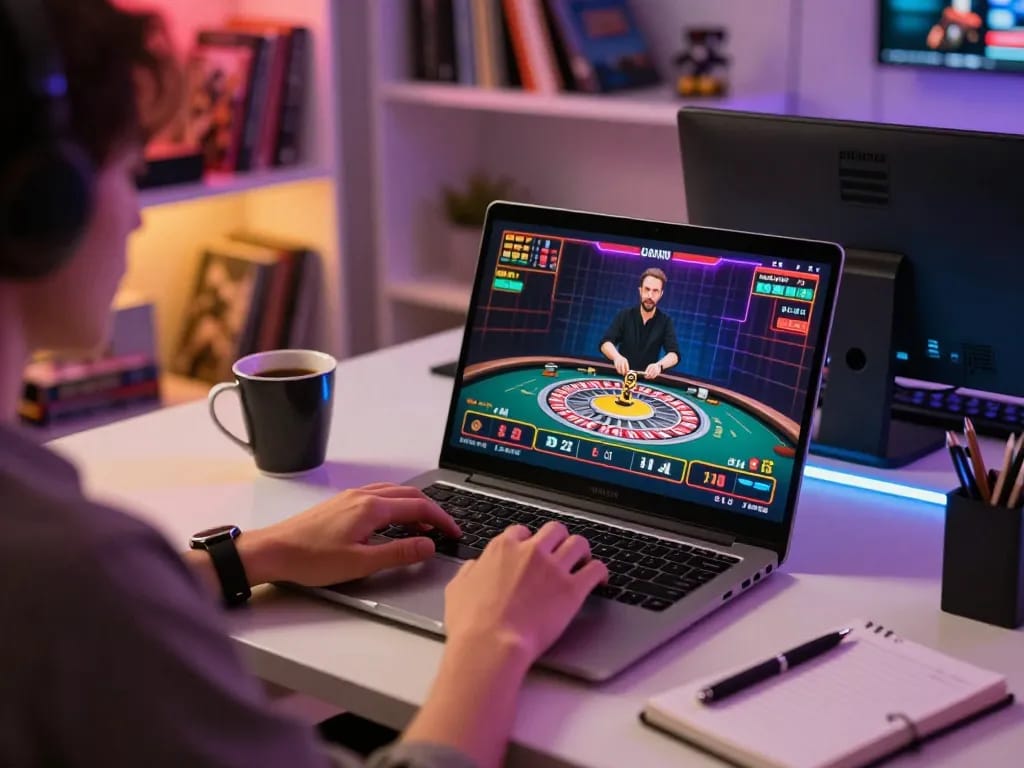 DABET offers exciting online gaming moments with a player fully engaged in live casino action.