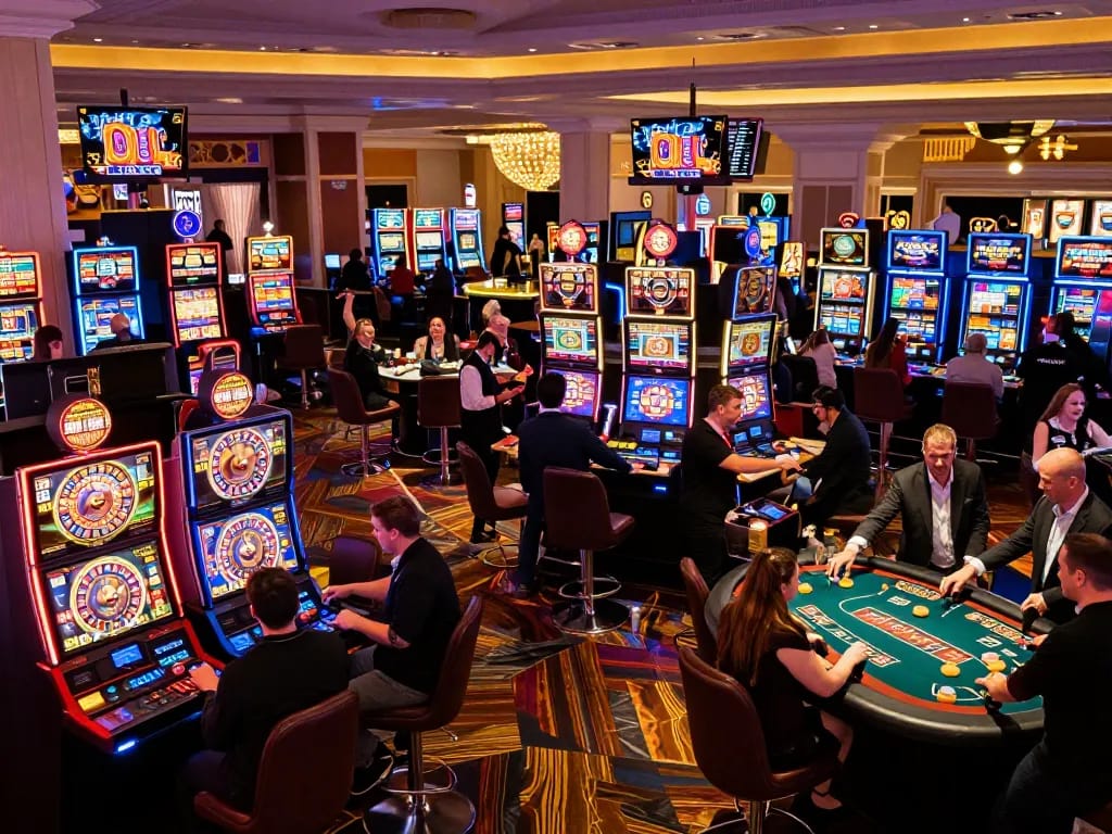 Players enjoy slot machines and table games during a lively casino night at TX88.