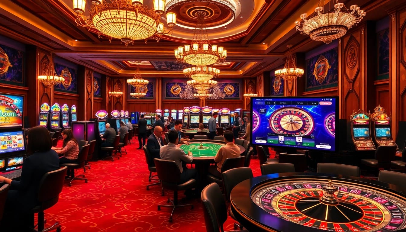 Excited players enjoying the immersive TG88 đăng nhập experience in a luxurious casino environment.