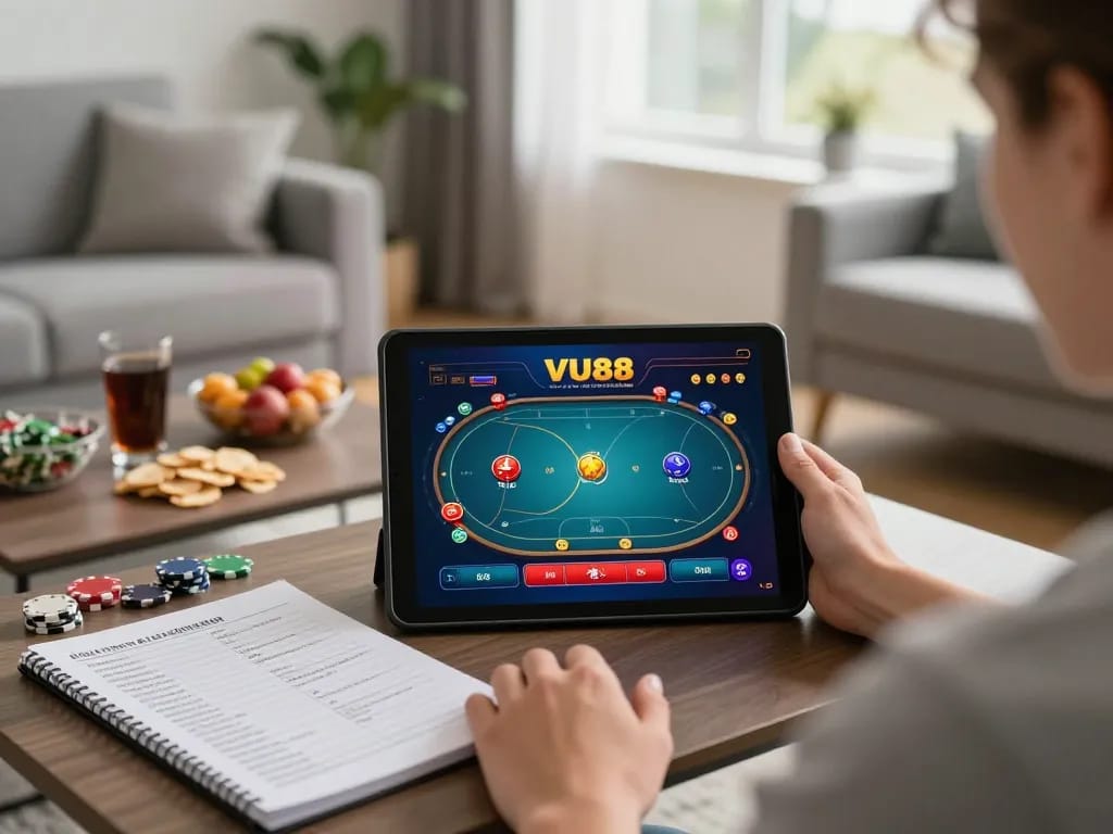 Experience online casino gaming at https://vu88.lol/ with immersive poker gameplay in a cozy home setting.