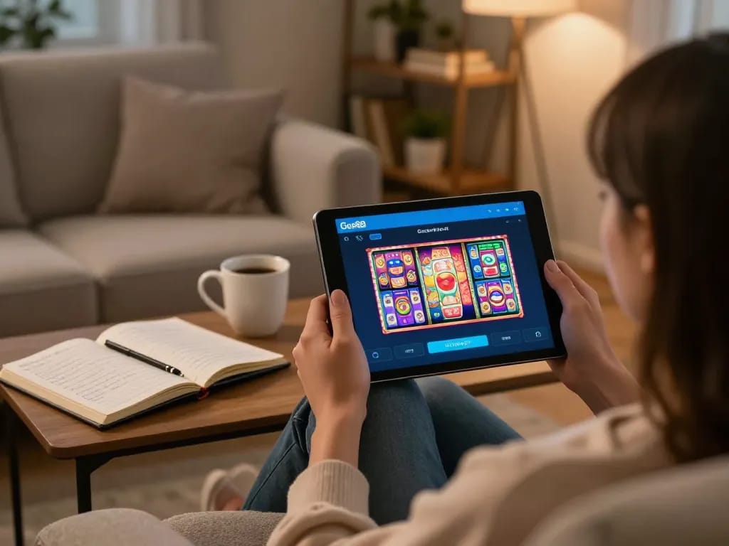 TẢI GO88 app while relaxing at home with strategies and tablet displayed, showcasing an engaging gaming experience.