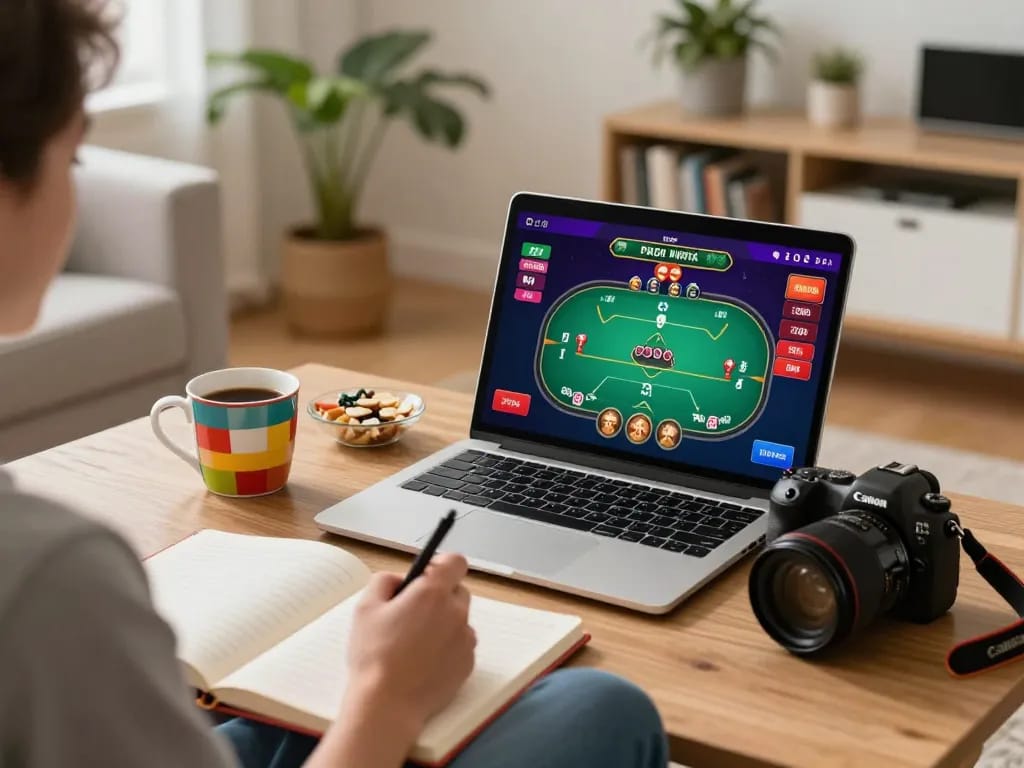 Experience an exciting LC88 win while engaging in online gaming at home with a cozy setup and strategy notes.