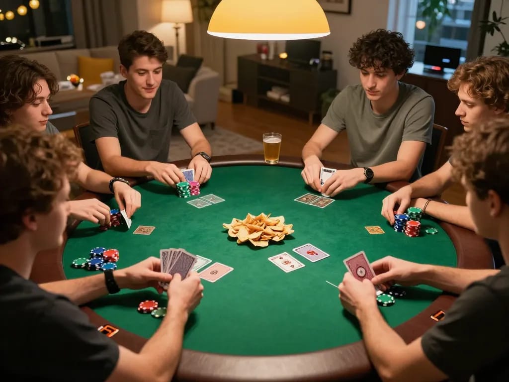 CM88 poker game integration with friends creating a lively atmosphere during a home gathering.