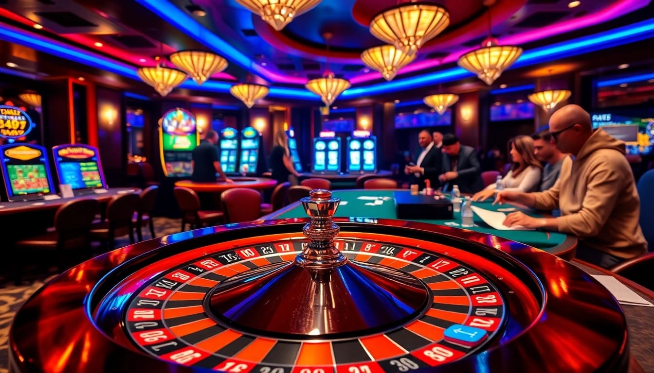 Experience the thrill of gambling at https://da88.cash/ with an elegant casino scene featuring poker chips and roulette.
