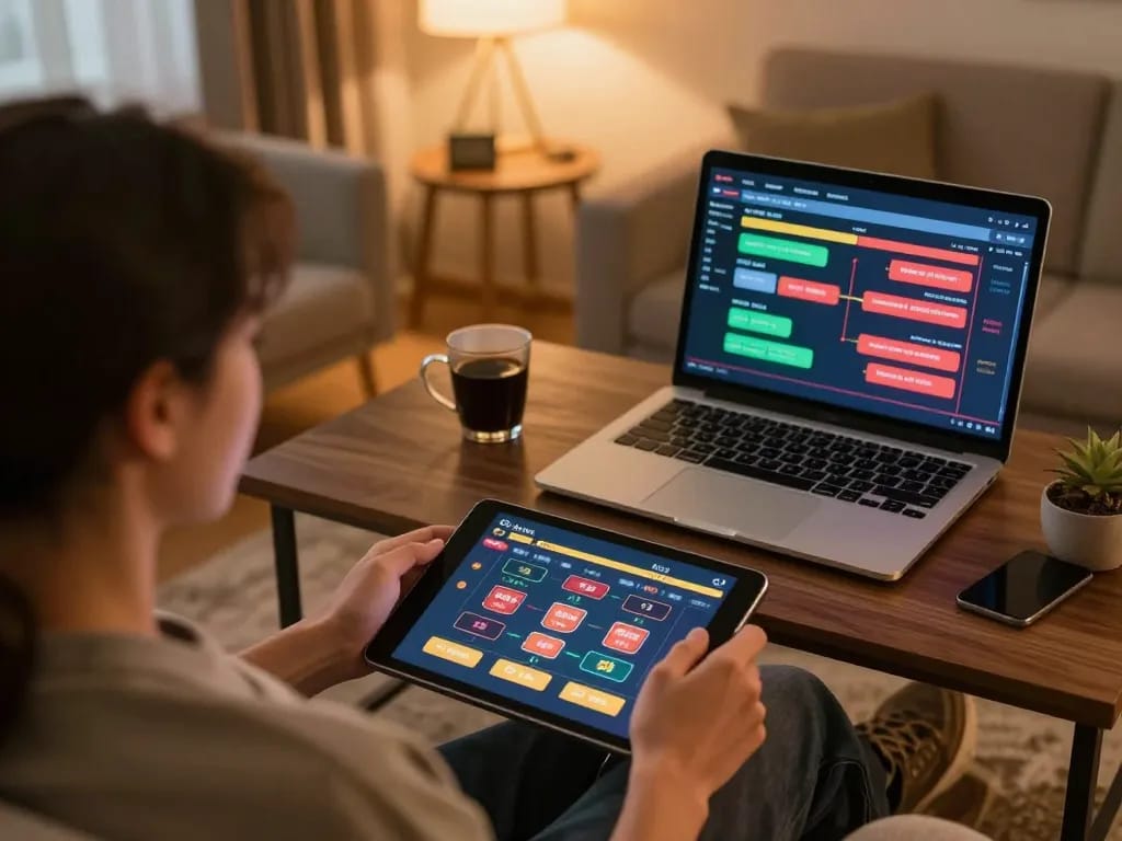 Engaged player enjoying live games on top88pq.com, showcasing a tablet setup with betting strategies.
