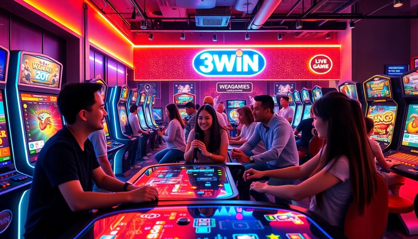 Exciting gaming atmosphere at 3win com showcasing diverse players and advanced technology.
