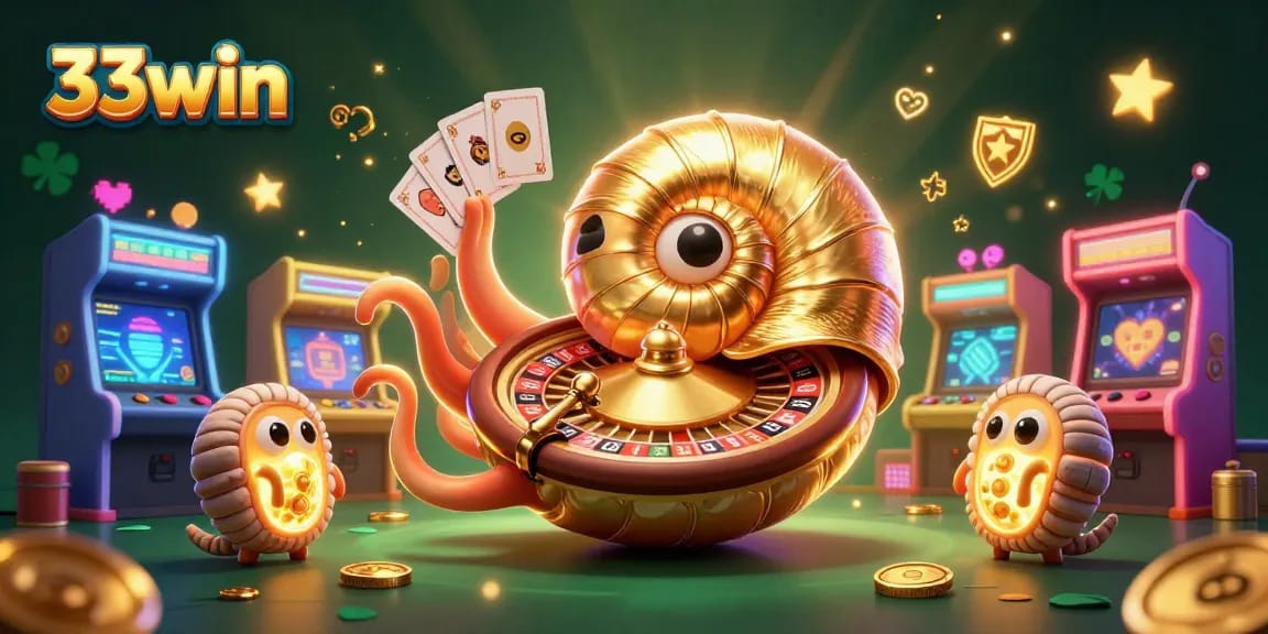 Engage in thrilling 33win casino games with the vibrant 3D nautilus and glowing treasures.