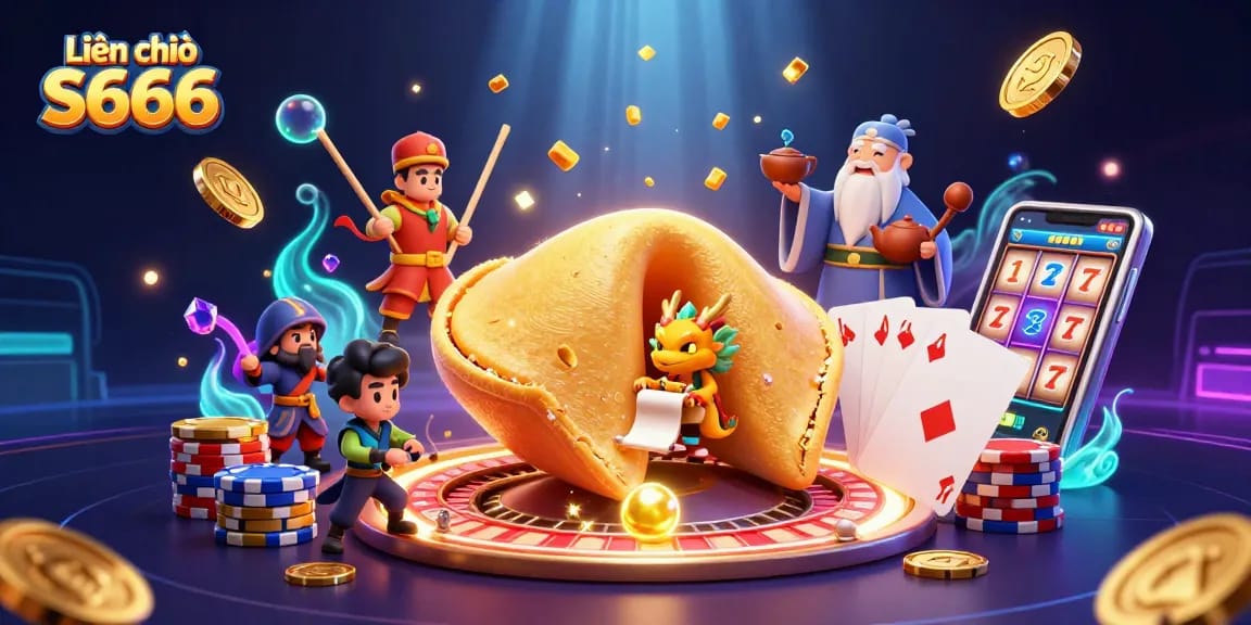 Engage with Liên hệ S666 for quick casino support featuring animated elements and golden treasures.