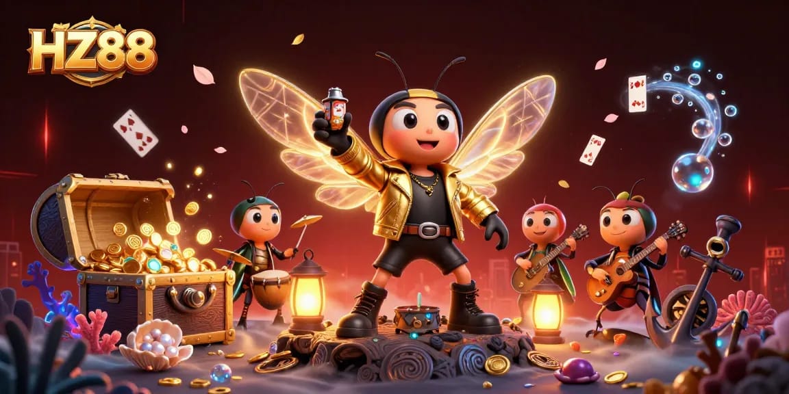 Experience the thrill of HZ88 casino with vibrant characters and gambling elements in a dynamic 3D scene.