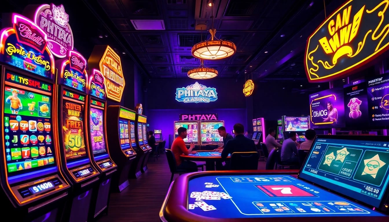 PHTAYA online casino showcasing vibrant slot machines and exciting gaming atmosphere with engaging promotions.