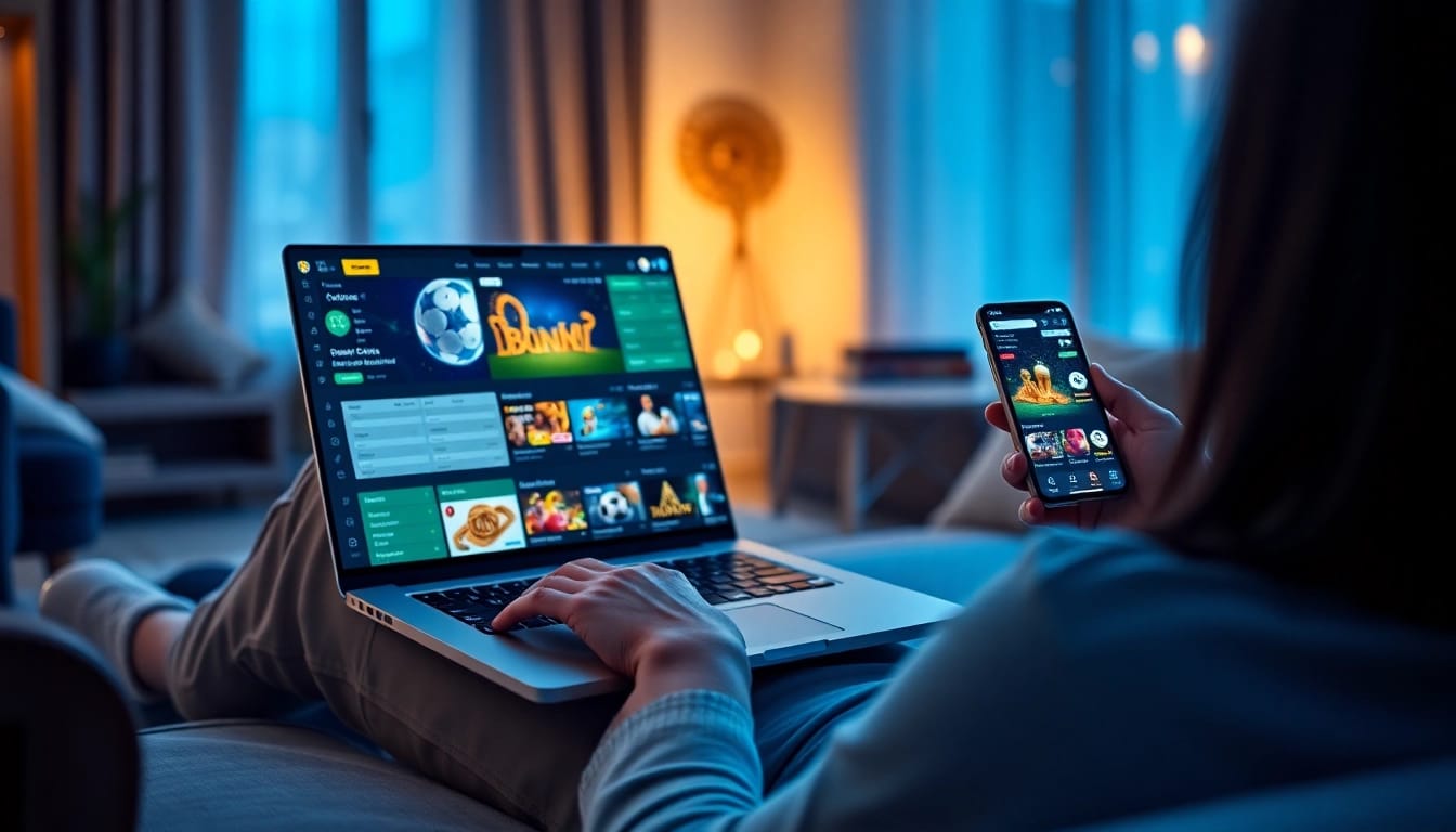 Engaging online betting platform TTPTP shown on laptop and smartphone.